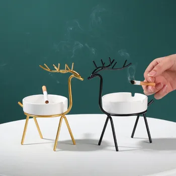 

2020 Nordic Simple Iron Deer Ceramic Cigar Ashtray Creative Home Golden Moose Room Office Desktop Soot Ash Tray Home Furnishings