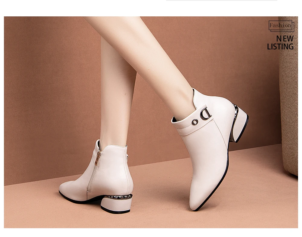 SOPHITINA/стильные женские ботинки с металлическими украшениями; обувь на квадратном каблуке с острым носком; зимние женские ботинки из натуральной кожи на среднем каблуке; PO233