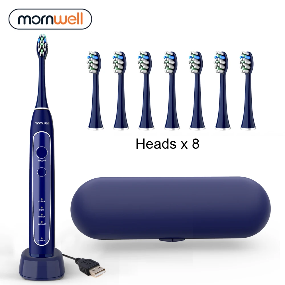 Electric Toothbrush Sonic Tooth Brush USB Inductive Charging IPX7 Waterproof toothbrush Blue With 8 Brush Heads & Travel Case Electric Toothbrush Sonic Tooth Brush USB Inductive Charging IPX7 Waterproof toothbrush Blue With 8 Brush Heads & Travel Case