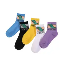 5 пар, женские забавные длинные носки Harajuku, носки скейтборд с рисунком динозавра, 40JF