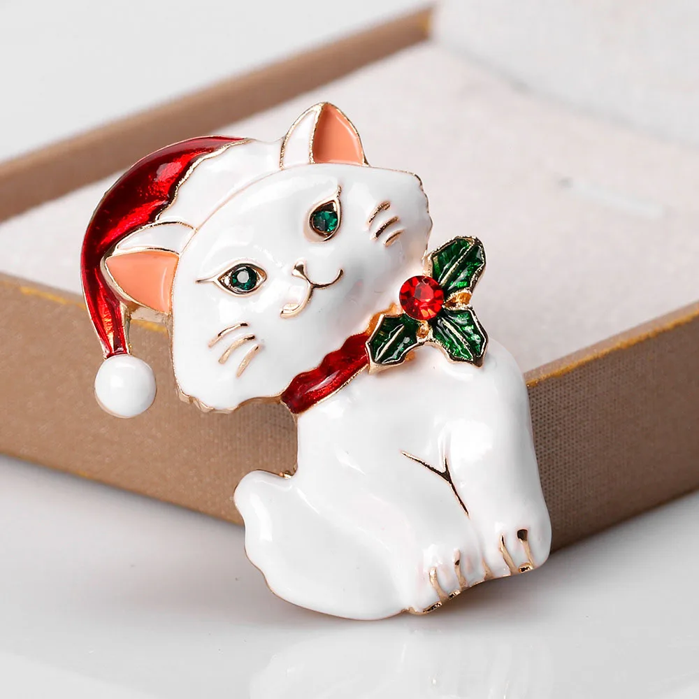Принтом в виде рождественского кота Брошь ретро милый красный колпак брошь котенок шпильки Для женщин Для мужчин вечерние банкетные корсаж, ювелирное изделие, подарок