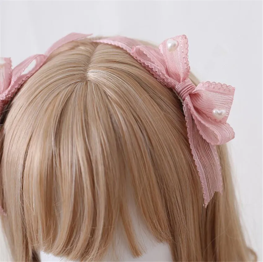 Hand made pink hair ribbon lace kc lolita daily grace bowknot of tire -  AliExpress