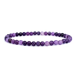 Mini Energy Charm Bracelet with Natural Stone Beads - Yoga Healing Jewelry for Women and Men, Best Friend Gift (Amethyst)