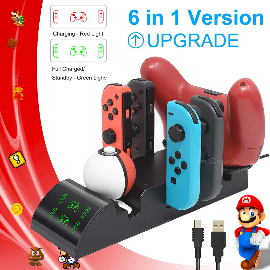 

Newest 6 in 1 Nintend Switch Fast Charger Stand Charging Dock for Nintendo Switch Joy-con Pokeball Pro Controller Accessories