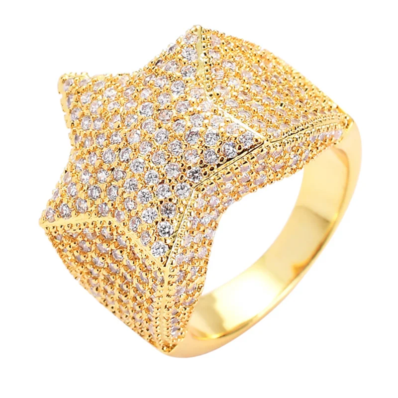 

Luxury Jewelry 7 8 9 10 11 Hip Hop Five-Pointed Star Rings Cubic Zirconia Men Women Ring Party Gift