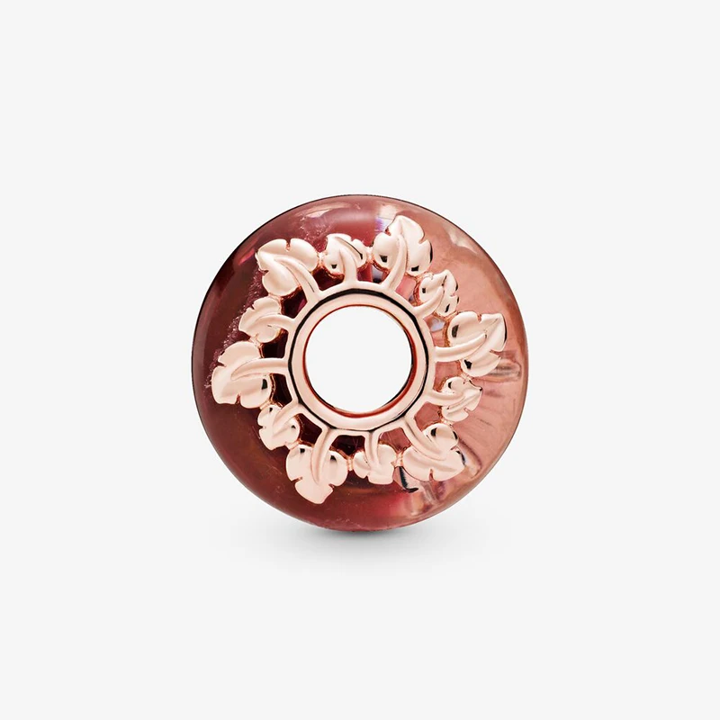 Autumn New 925 Sterling Silver Beads Pink Murano Glass& Leaves Charms fit Original Pandora Bracelets DIY Jewelry For Women