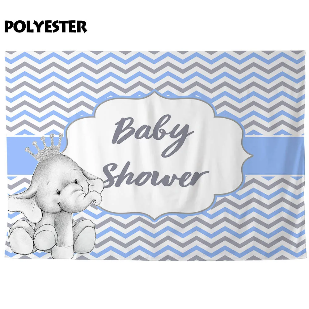 Allenjoy Baby Shower Biru Chevron Pola Gelombang Dengan Bayi Gajah