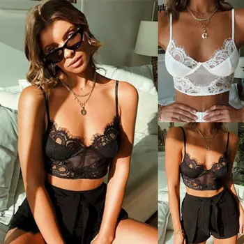 

Women Lace Floral Crop Top Bralette Bralet Bra Bustier Cami Padded Tank Tops