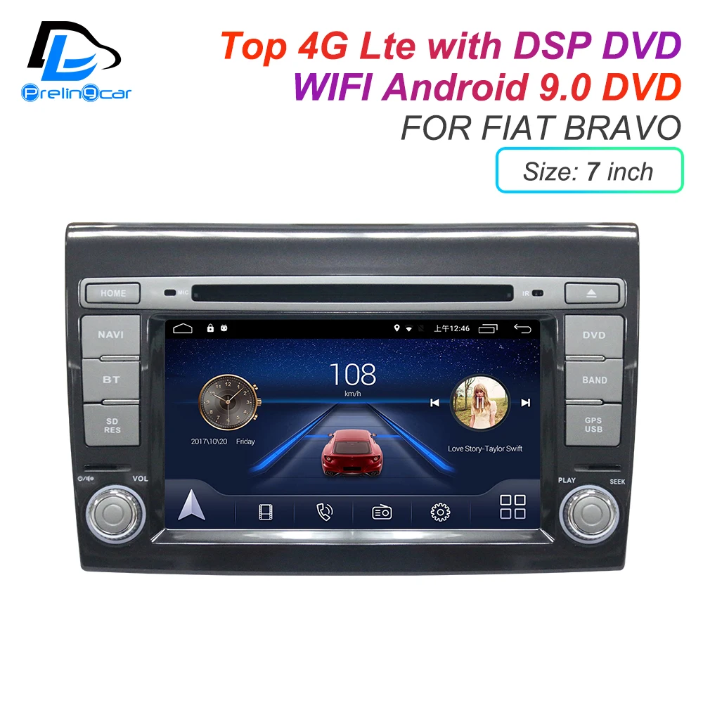 IPS сенсорный экран DSP звук Android 9 0 2 DIN 4g Lte радио для FIAT Bravo GPS DVD плеер стерео