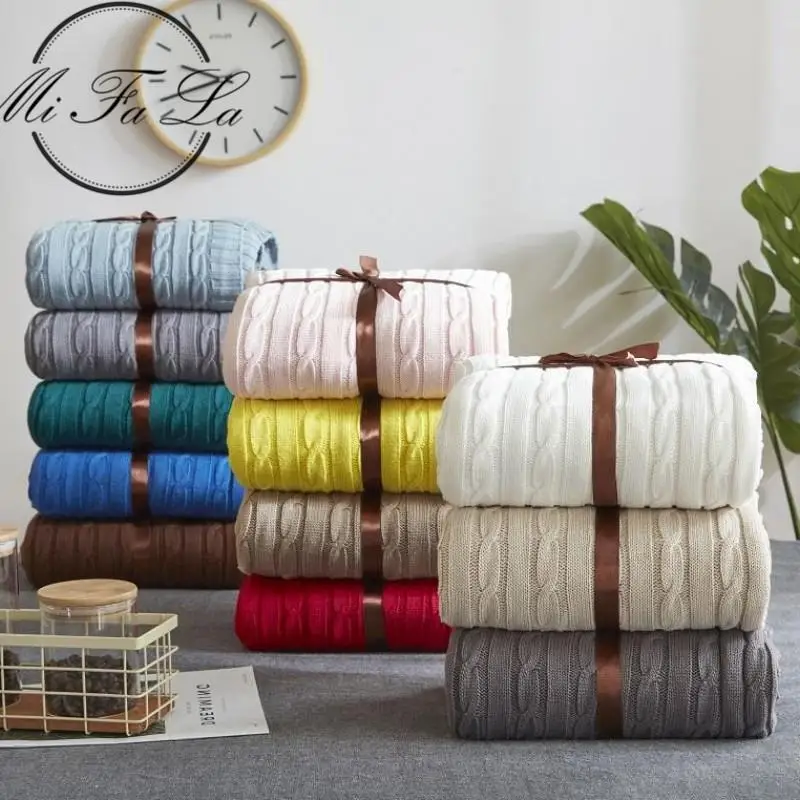 33Nordic Pink Green Gray Cotton Knit Blanket Twist Style Handmade Soft Bed Cover Plaids Sofa Throw | Дом и сад