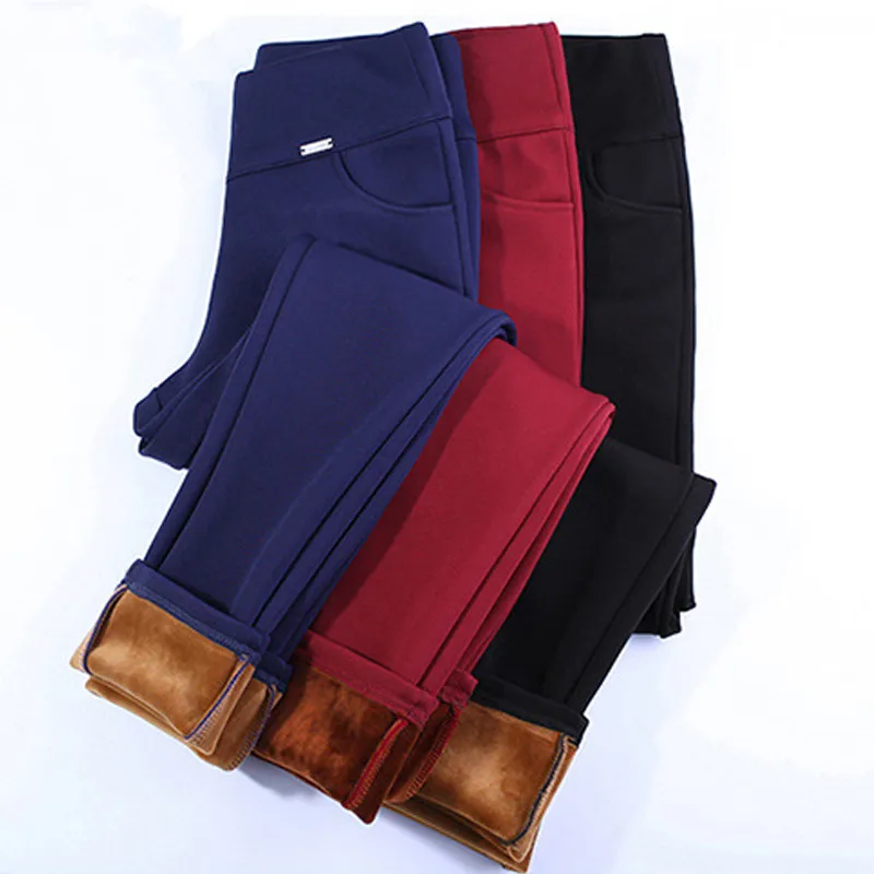 

Women Plus Size Thick Velvet Warm Pants Slim Fleece Pencil Pants High Waist Winter Trousers Female pantalones mujer P8291