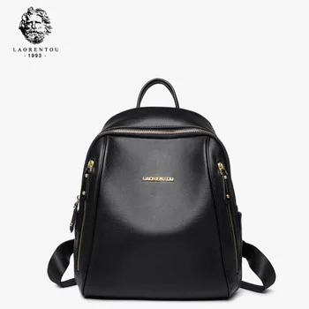 

LAORENTOU New Women Genuine Leather backpack quality Cowhide Large capacity leisure women backpack Leisure travel backpack