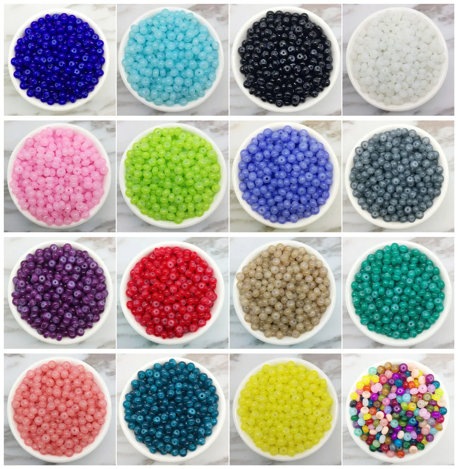 

DIY 50PCS 6mm Glass Oblate Pearl Spacer Loose Beads Pattern Jewelry Making Craft