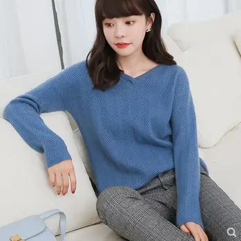 

Helovi V Neck White Sweaters Women 2019 pure cashmere sweater Long Sleeve Knit Pullovers Crop Sexy Winter Knitted Sweater girl