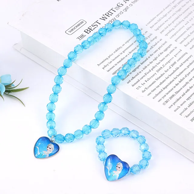 2Pcs/Set Disney Frozen 2 Necklace Cartoon Princess Bracelet Toys Accessories Heart Shaped Pendant Girls Birthday Children Gift 5