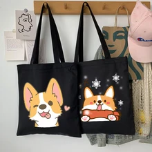 Ladies Shopping Bag Anime Dog Tote Harajuku Shopper Bags Canvas Shoulder Bag Funny Large-capacity Female Bags Reutilizable
