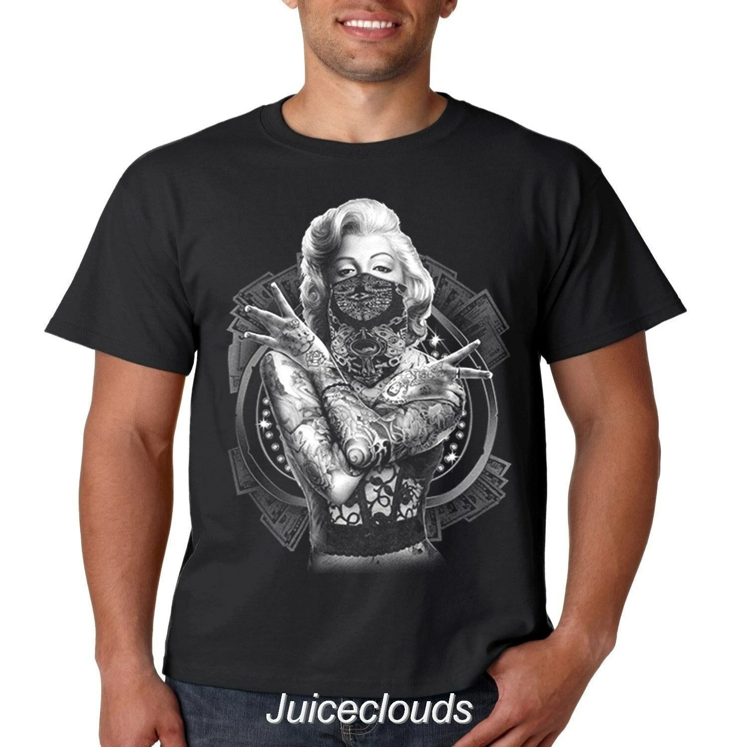 Camiseta para hombre con tatuaje de Marilyn Monroe con cara póker de gángster|Camisetas| - AliExpress