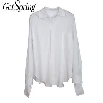 

Getspring Women Shirt Long Sleeve Casual White Cotton Woman Blouses Shirts Casual Loose White Women Tops Bloues 2020 New Fashion