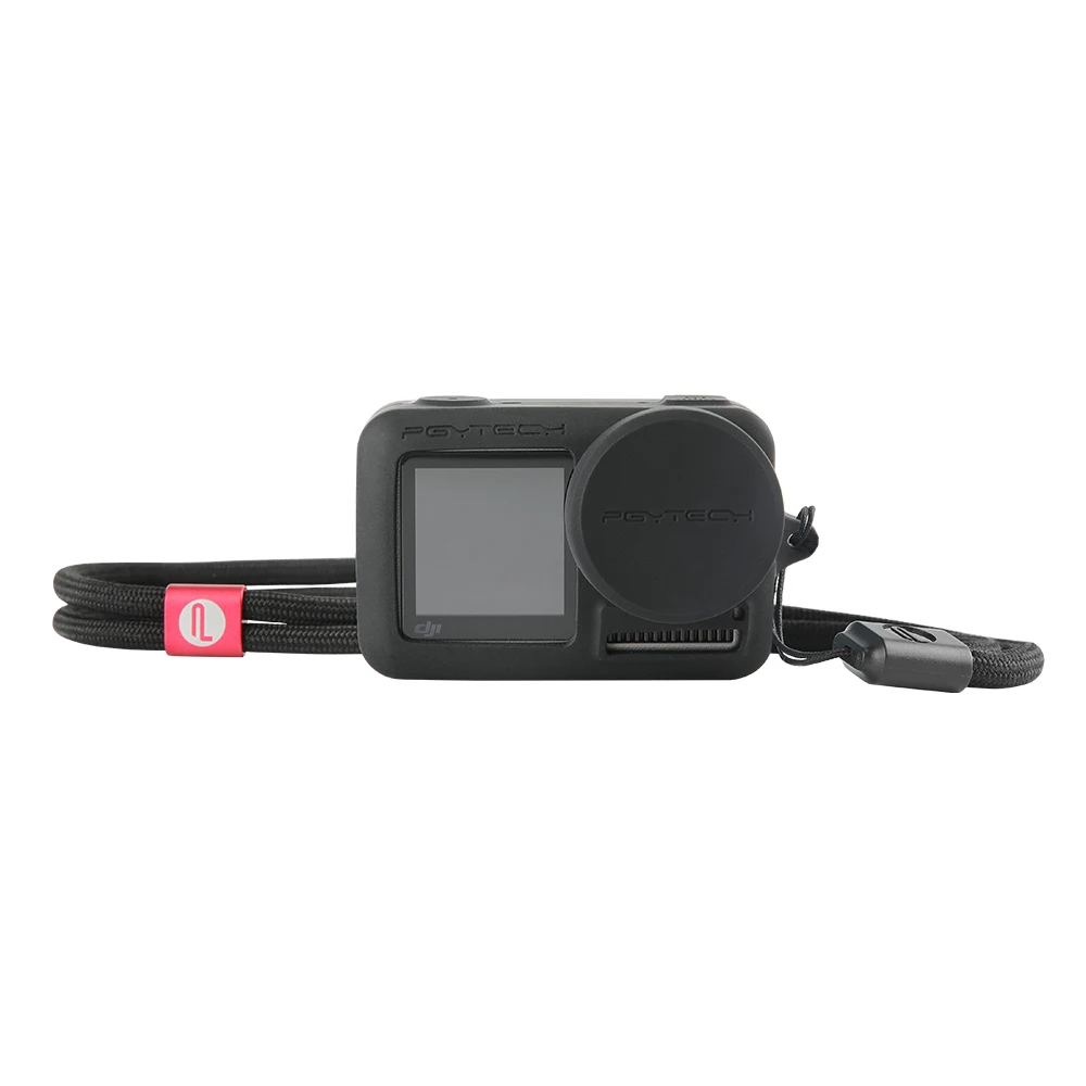 Black PGYTECH OSMO действие силиконовый защитный чехол+ крышка объектива+ регулируемый ремень для DJI Osmo аксессуары - Цвет: Black