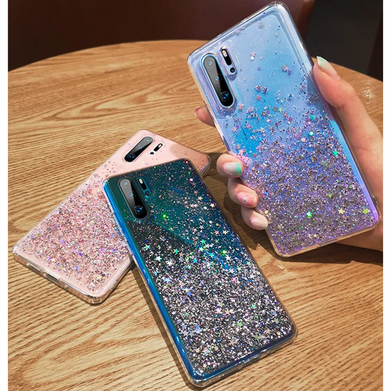 Bling Glitter Case for Huawei P20 Lite P30 pro Mate 20 Silicon Crystal Sequins Soft Cover Honor 8X Nova 5 Transparent Phone Case (12)