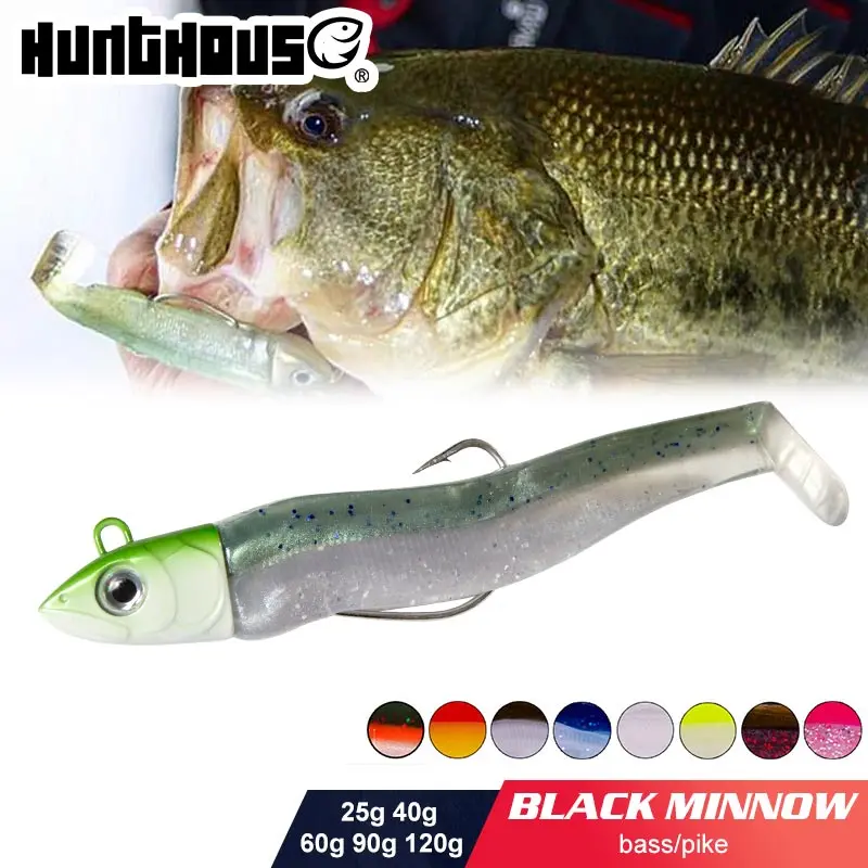 Black Minnow Bait-Bass Lead Jig Fishing-Lure Leurre Hunthouse Souple 85mm/12g 100mm/25easy