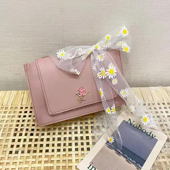 

Daisy Print Soft Leather Crossbody Bag for Women Hasp Messenger Bags Handbag Summer Beach Shoulder Bags