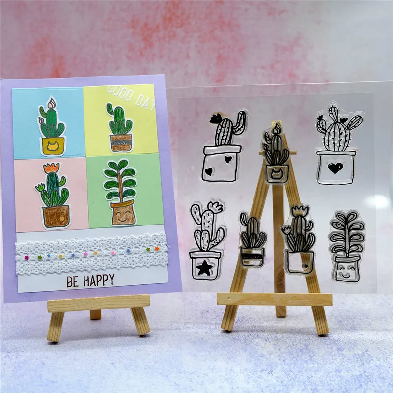 Potted Cactus and Potted Flower Plants Clear Stamps for Scrapbooking New Christmas Stamp for Photo Album Decorative Crafts