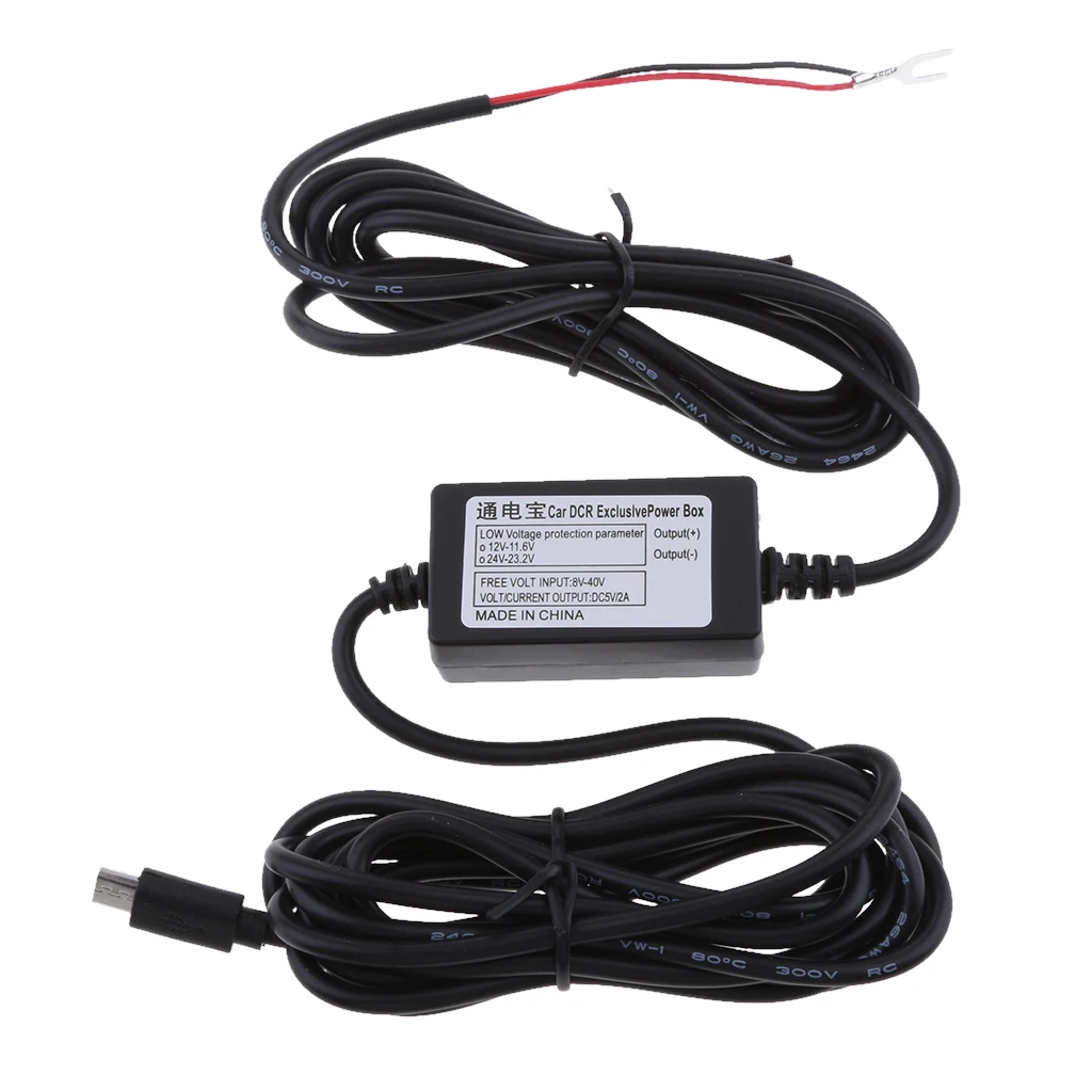 Car Charger DC/DC Converter Step Down Module Kit For Camera Recorder DVR Exclusive Power Box - Black, Micro USB 3.5Meter