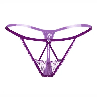 Purple Женские кружевные прозрачные стринги сексуальное нижнее белье - Цвет: Purple