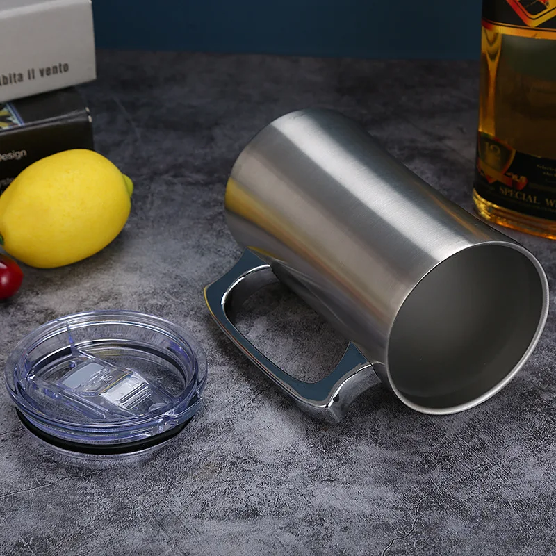Stainless Steel Mug Insulated Cup Stainless Steel Mugs With lid 20oz Large Mug Double Wall Beer Stein Tumbler with Handle Insulated Beer Mug