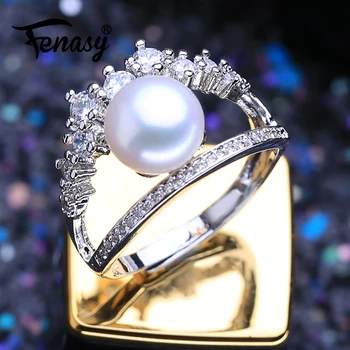 

FENASY Natural Freshwater Pearl Rings New Fashion Trendy Multi Layered Party Silver Color Adjustable Rings For Women Wholesale