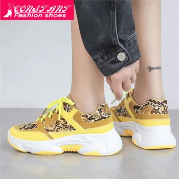 

2020 Summer Woman Casual Fashion Sneakers Snake pattern Flats Ladies Vulcanized Shoes Autumn Yellow Sneakers Zapatos Mujer