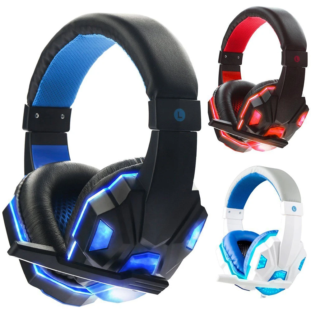 2021 New Gaming Headset Headphones With LED Light Mic Stereo Earphones Deep Bass For PC Computer Gamer Laptop Auriculares