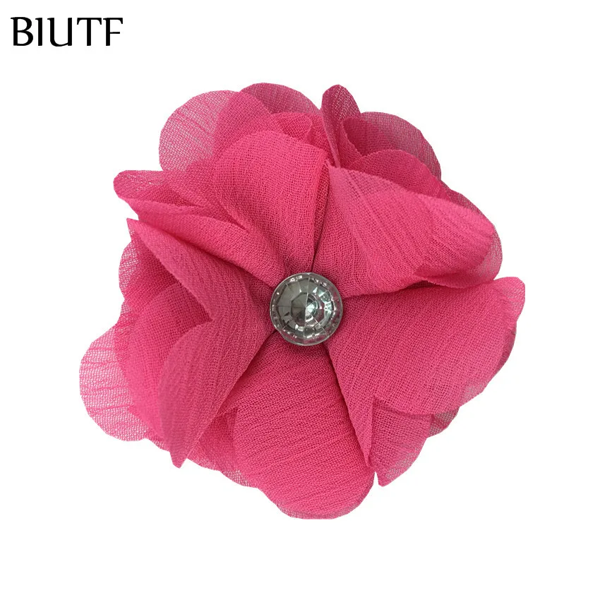 rose 100 шт./лот торговля 2,4 дюймов ткань шифон цветок с акриловой пуговицей швейный цветок со шпилькой DIY бутик TH304 - Цвет: rose