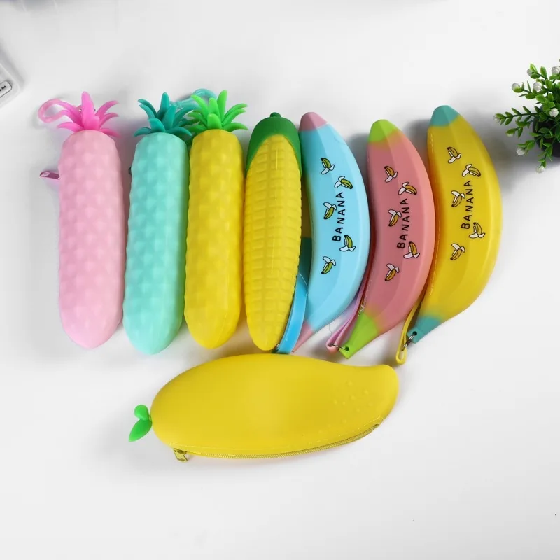 Cute Pencil Case Kawaii Fruit Candy Color Silicone Coin Purse Jelly Coin Purse Key Wallet Earphone Organizer Storage Box Pocket