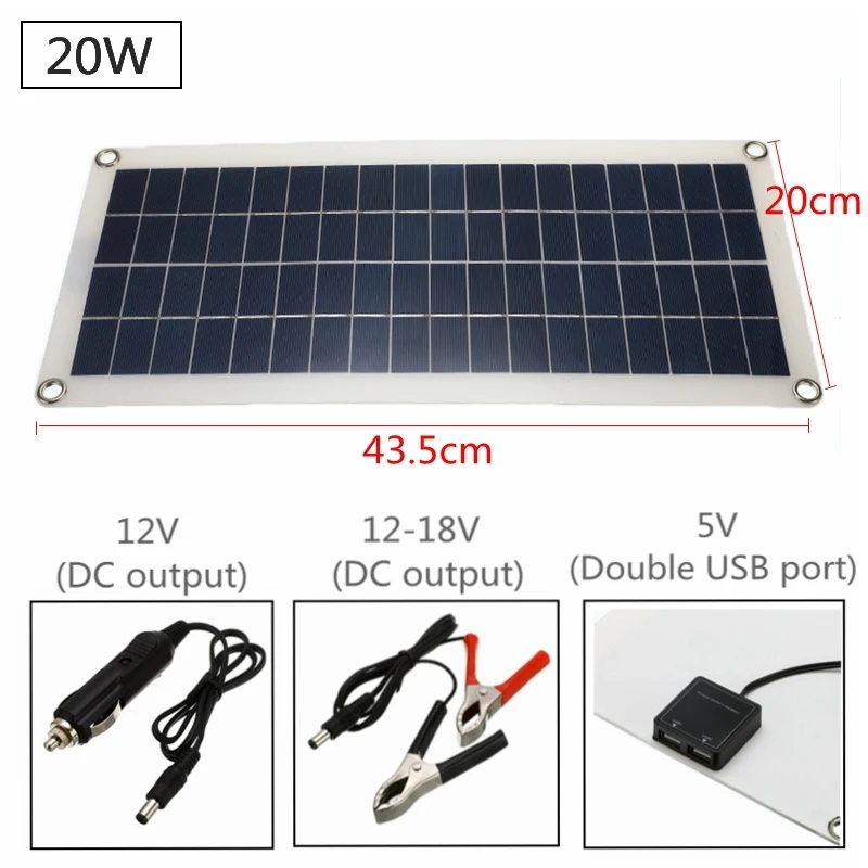 Панели солнечные 10/15/20/25 Вт двойной USB Интерфейс 12 V/5 V поликристаллический кремний и кремния ячейки для Батарея зарядные устройства для сотовых телефонов Зажигалка для сигарет - Цвет: 20w