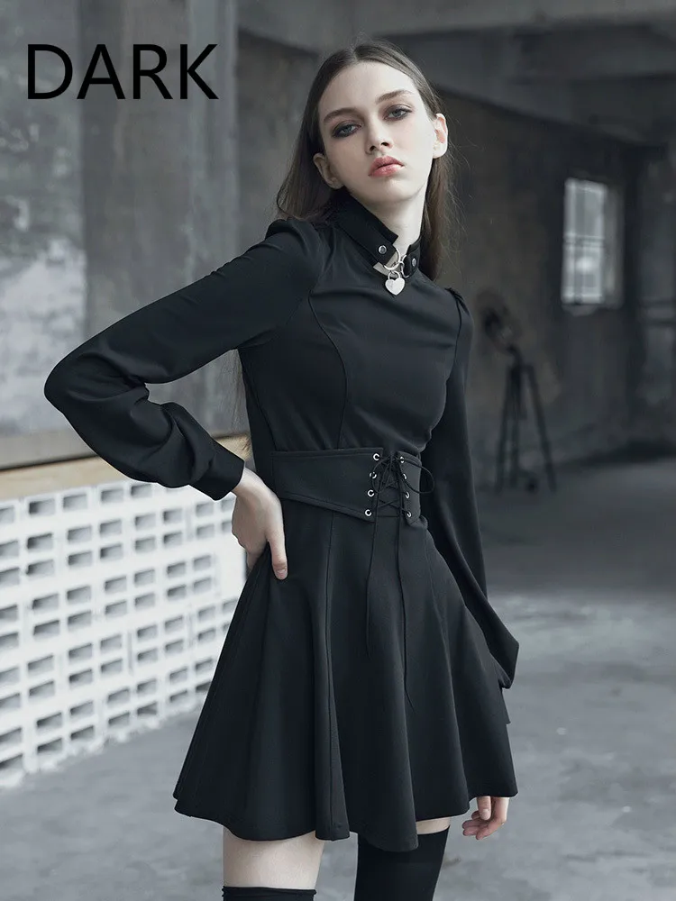 

PR punk status dark black high-waist women's clothing 2020 new tide dress was thin long-sleeved small black DRESS autumn women