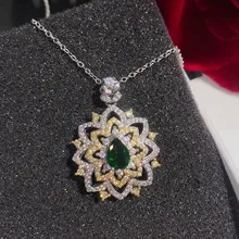 

Foydjew Trendy Necklaces Silver Color Jewelry with Emerald Zircon Gemstone Pendant For Women Wedding Party Promise Gifts