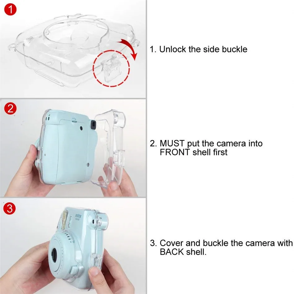 Waterlowrie Instax Mini 9 Case Transparent Plastic Cover Instant Camera Protect bag With Strap For Fujifilm Instax Mini 9/ 8 /8