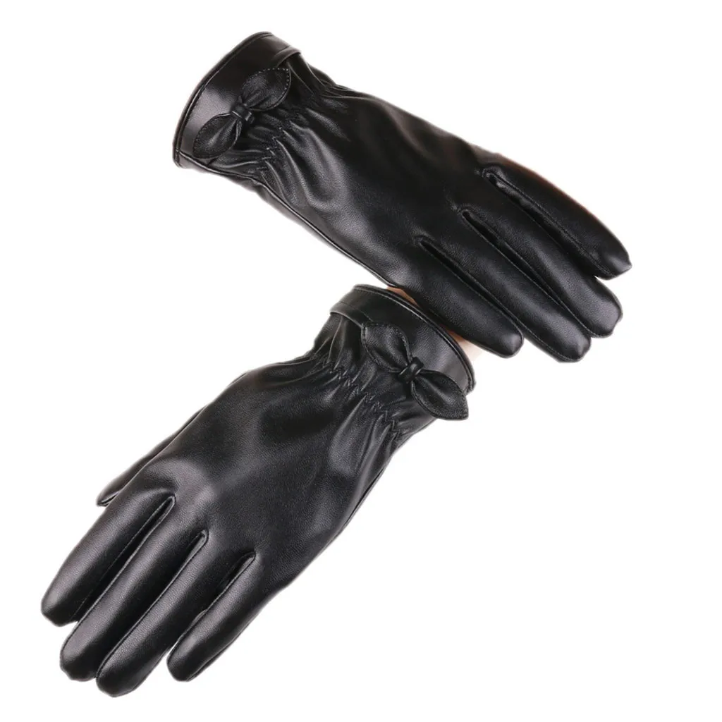 Women Winter Warm Velvet Gloves Leather Fleece Touchpad Screen Outdoor Windproof Driving Gloves Mittens Guantes Invierno