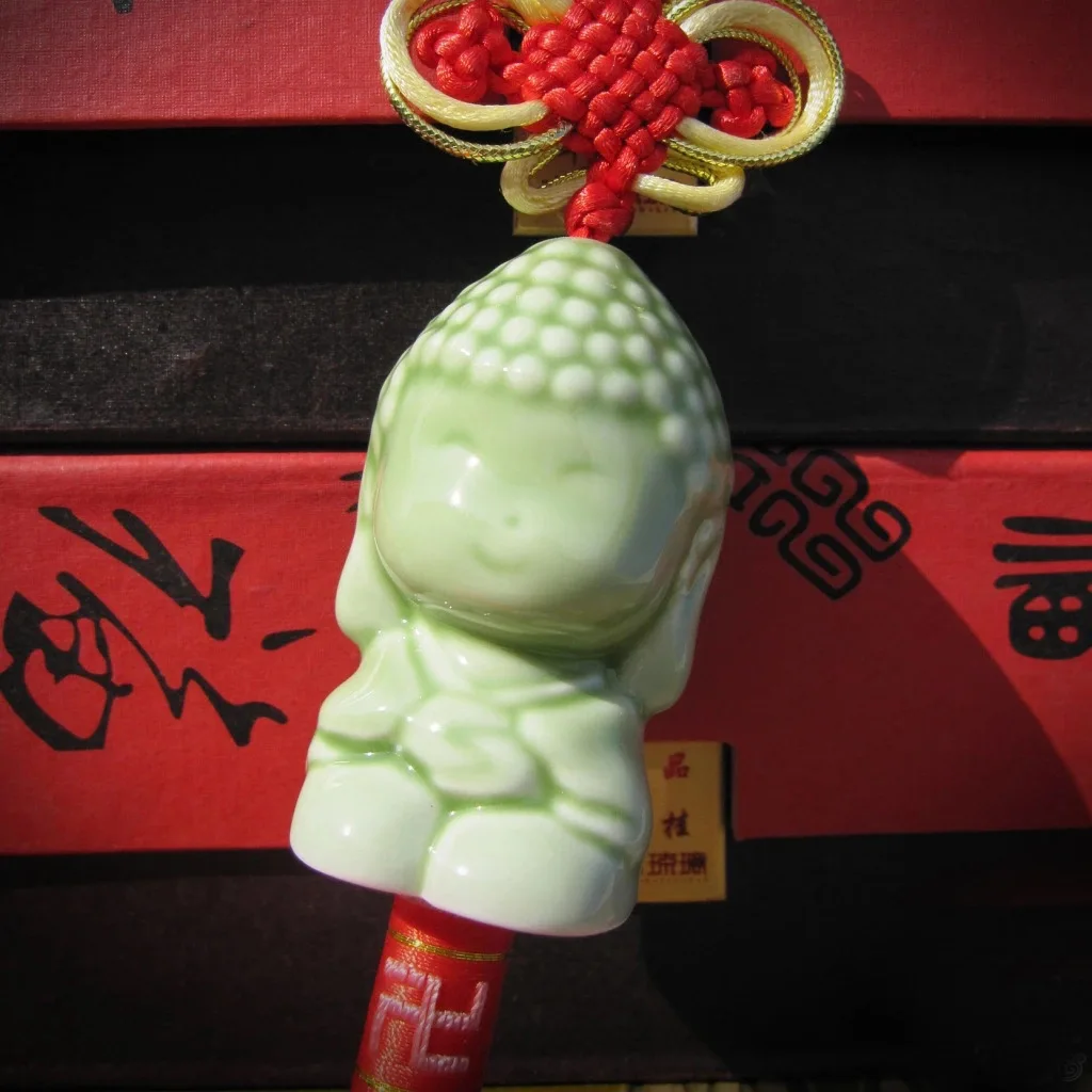 

Fashion Charm Ceramics Light Green Buddha Pendant Retro Style Necklace Original Design Hand Knitted Amulet Jewelry Gifts