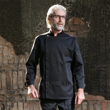 

Adult Man Chef Jackets Long Sleeves Restaurant Uniform Coat Master Workwear Professional Covered Button Top For Men Male 2Colors
