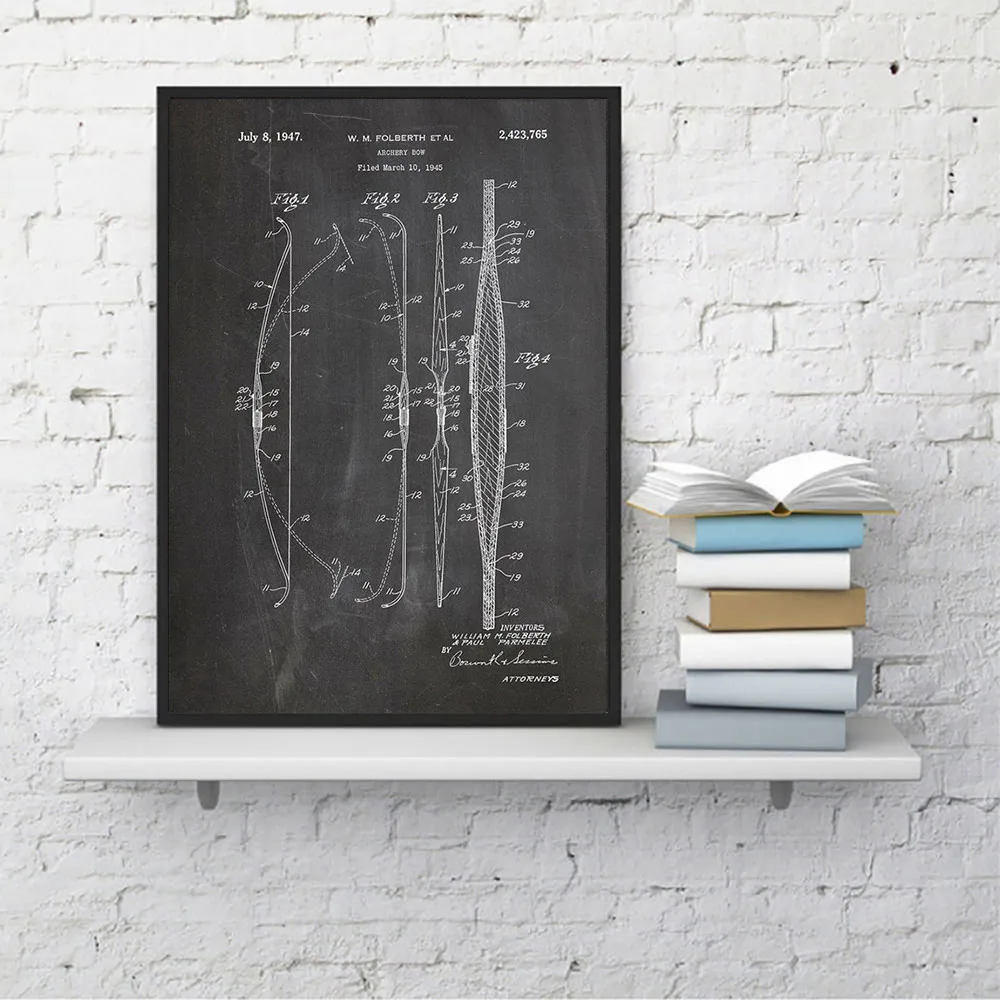 

Abstract Canvas Painting Archery Bow Patent Blueprint Vintage Poster Archer Hunting Art Print Wall Pictures Hunter Decorations
