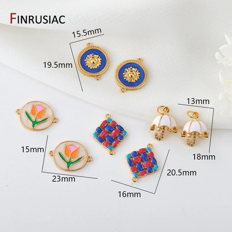 14K 금도금 쥬얼리 제작 에나멜 커넥터, DIY 목걸이 귀걸이 팔찌 펜던트 액세서리, 4 가지 유형