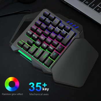 

35 Keys LED Backlight Accessories One Handed Wired ABS Keyboard Numeric Keypad Portable Mini Left USB Game Non Slip