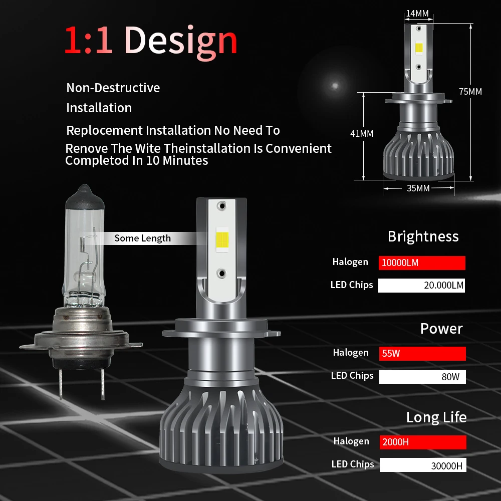 Led Car Lights Led Lights Led Bulbs Led Headlights Led Car Headlights Car Headlamps YHKOMS Canbus H4 H7 LED 3570 CSP Car Headlight H1 H11 LED 20000LM H8 H9 HB3 9005 HB4 9006 9012Auto Lamp Fog Lighting 6000K