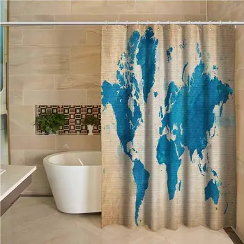 

Map Professional Shower Curtain Artistic Vintage World Map with Watercolor Brushstrokes on Old Backdrop Print Decorative