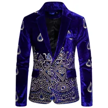 Модные мужские свадебные костюмы с цветочной вышивкой, бархатные блейзеры, вечерние смокинги, строгий приталенный костюм для жениха, сценический костюм певицы
