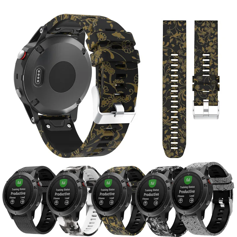 Ремешок для часов для Garmin Fenix 5 gps печать Замена Silicagel быстрая установка мягкие часы полоса Прямая 0912