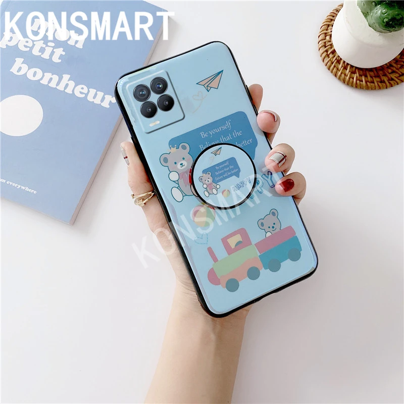 Konsmart Phone Case Realme8 Cartoon Cute Bear Blue Light Back Cover Silicone Soft Realme 8 Pro Phone Cases With Holder Phone Case Covers Aliexpress